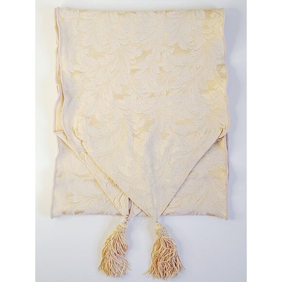 Table Runner With Tassels Elegant Beige Leaf Pattern Table Scape - 70"x12.5" - Picture 1 of 6
